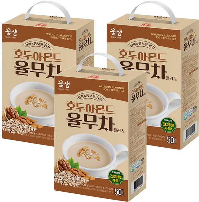 꽃샘 호두아몬드율무차플러스, 18g, 50개입, 3개