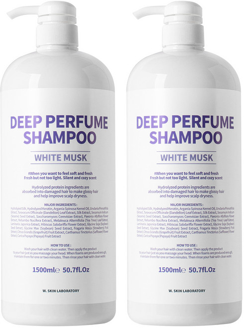 더블유피부연구소 딥 퍼퓸 샴푸 화이트머스크향, 2개, 1.5L
