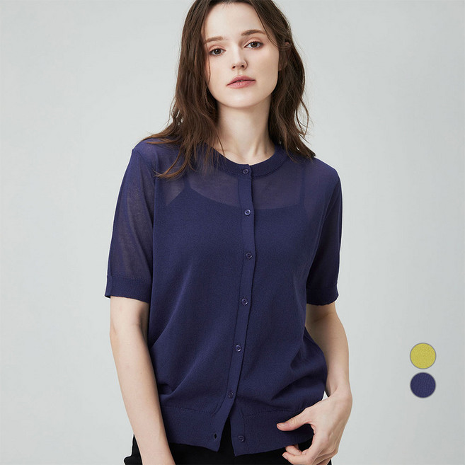 ELLE PARIS 여성용 여름 시어 반소매 니트 가디건