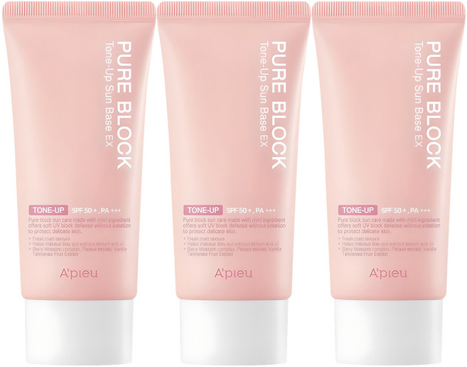 어퓨 퓨어 블록 톤업 선베이스 이엑스 SPF50+ PA+++, 50ml, 3개