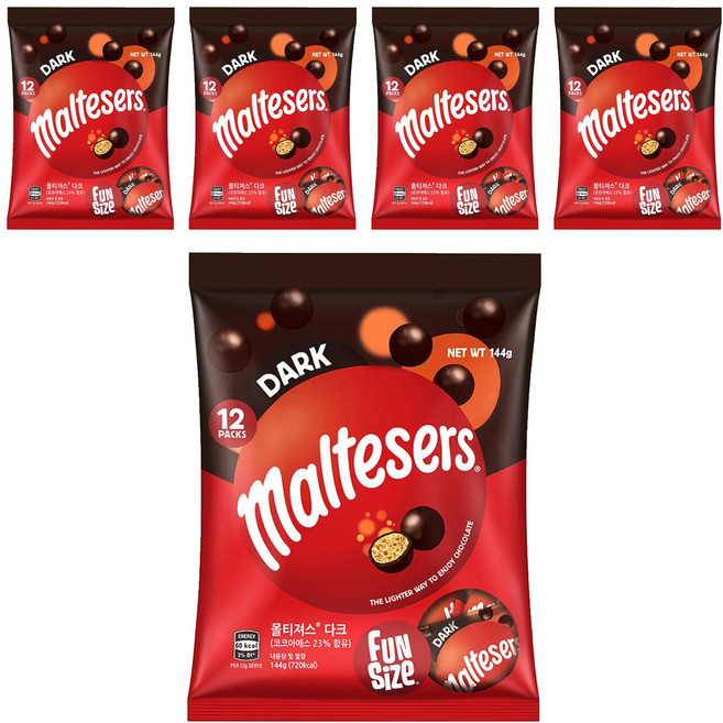 maltesers 麥提莎 麥芽脆心巧克力球分享包, 144g, 5袋