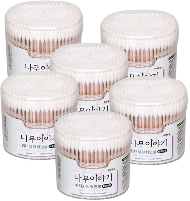 나무이야기 회오리형 종이스틱 원터치원형 면봉, 300개입, 6개