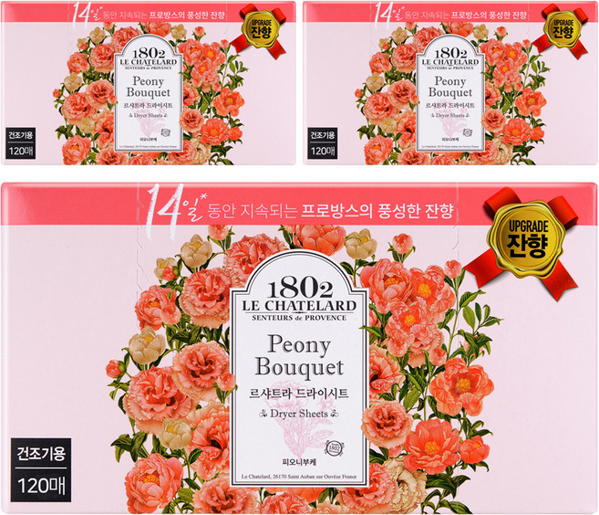 르샤트라1802 드라이 시트 섬유유연제 피오니부케 본품, 120개입, 3개