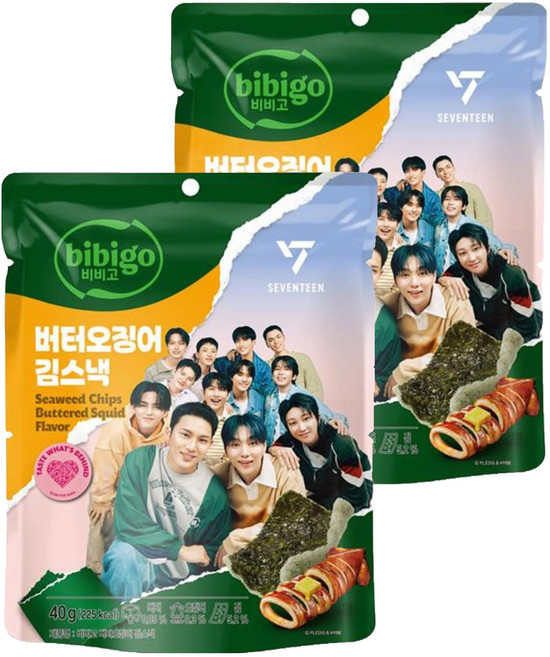 비비고 버터오징어 김스낵, 2개, 40g