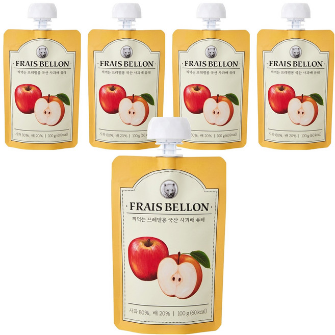 프레벨롱 짜먹는 국산 과일퓨레, 혼합맛(사과/배), 100g, 5개