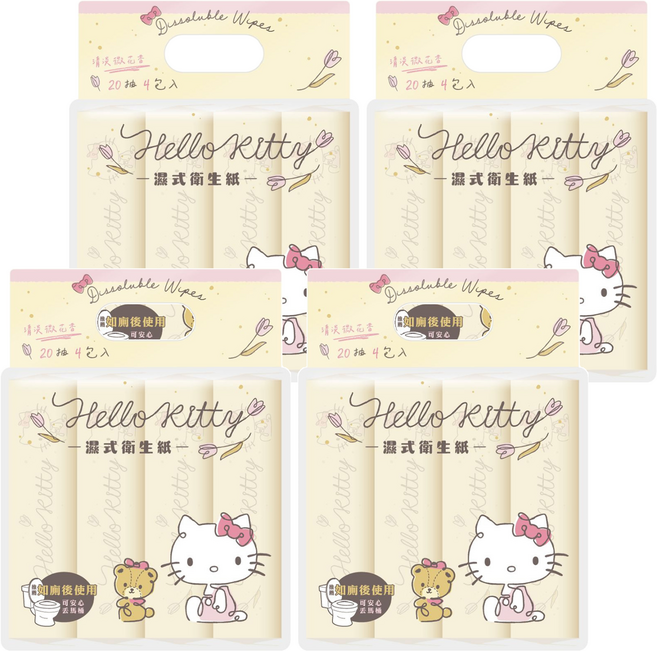 Hello Kitty 凱蒂貓 濕式濕紙巾 200 x 150mm, 4包, 4袋