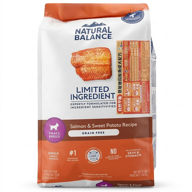 NATURAL BALANCE 成犬配方 低敏無穀乾飼料 小顆粒, 地瓜鮭魚, 5.44kg, 1袋