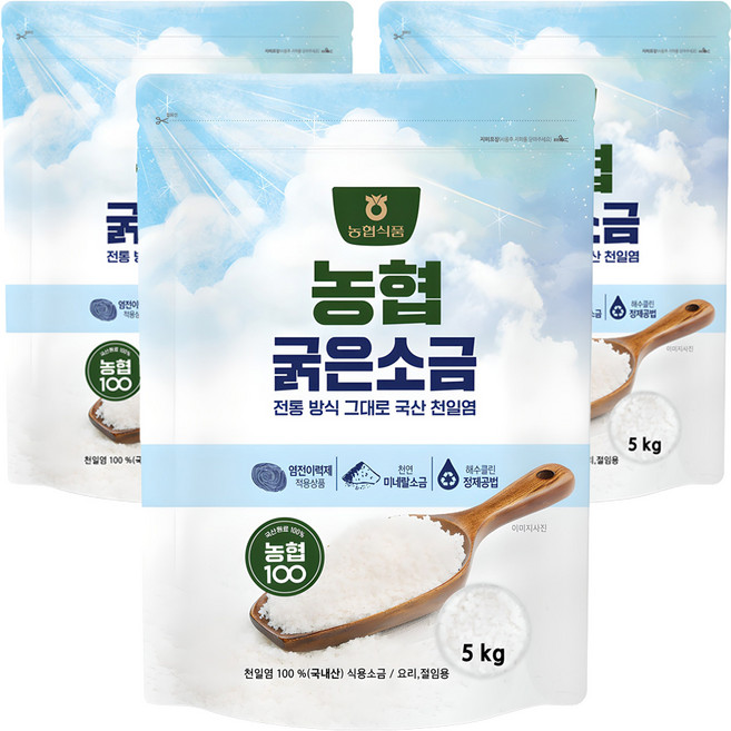 농협식품 천일염 굵은소금, 5kg, 3개