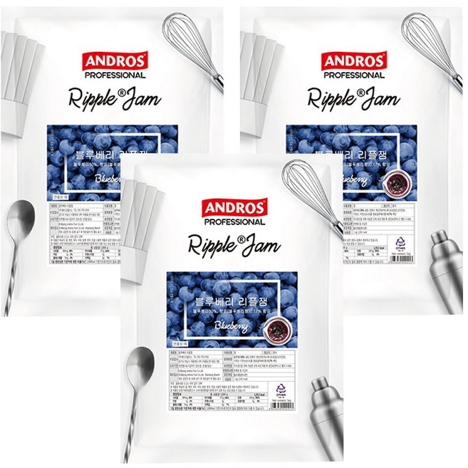안드로스 블루베리 리플잼, 1kg, 3개