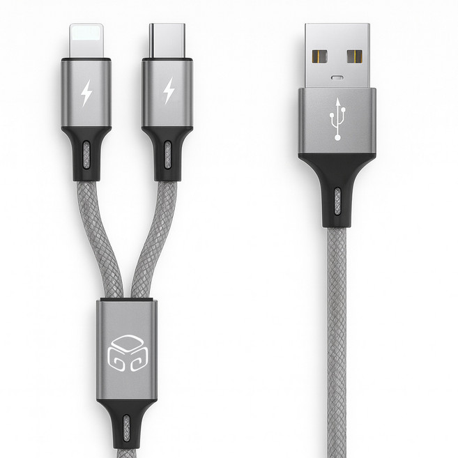 디지지 C타입 앤 8핀 2라인 스카이 제타 멀티 고속 충전 케이블, 1개, 메탈실버, 170cm