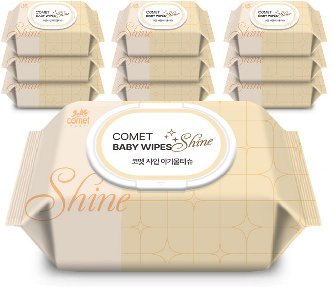 코멧 아기물티슈 샤인 캡형, 40g, 100매, 10개