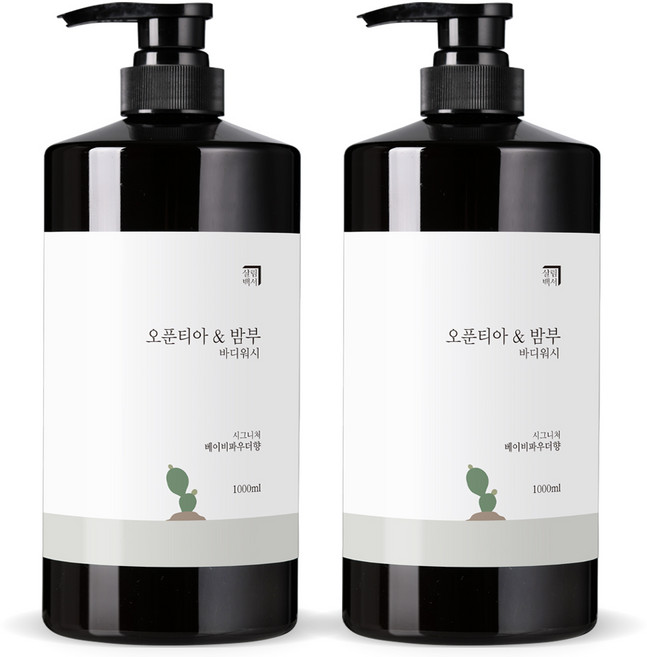 살림백서 오푼티아 앤 밤부 바디워시 베이비파우더향, 1L, 2개