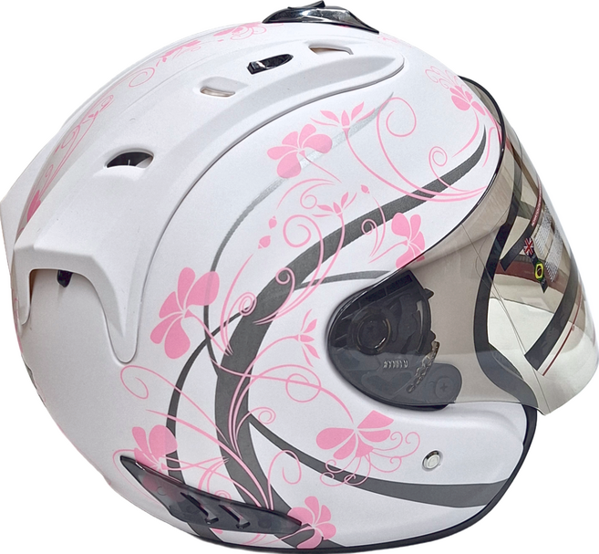 普通型露臉式機車用防護頭盔 含一層護目鏡 R3-A6, 白粉花色
