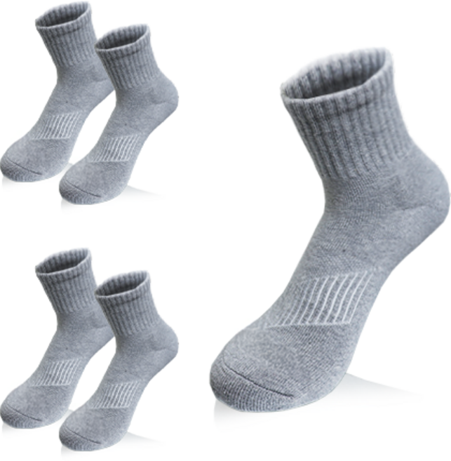 컴프로 남성용 스포츠 중목 쿠션 이중바닥 링글 기능성 양말 5족 세트, 회색-회색, 1세트