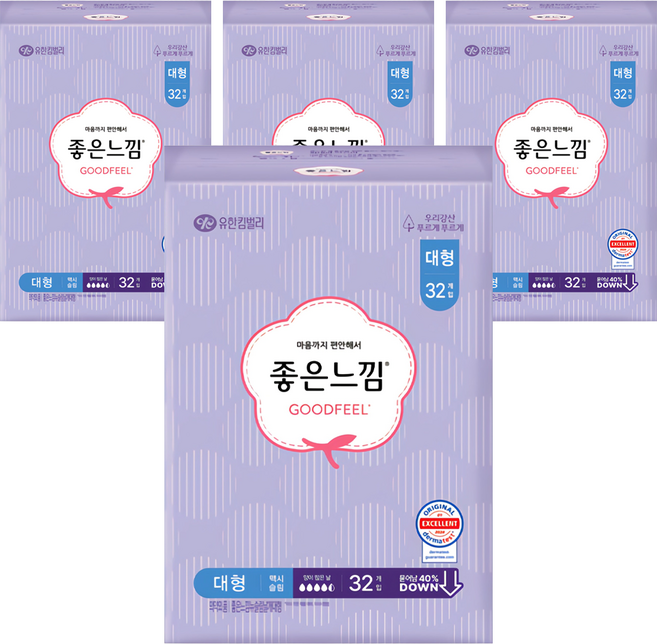 좋은느낌 오리지널 맥시슬림 생리대 날개형, 대형, 32개입, 4개