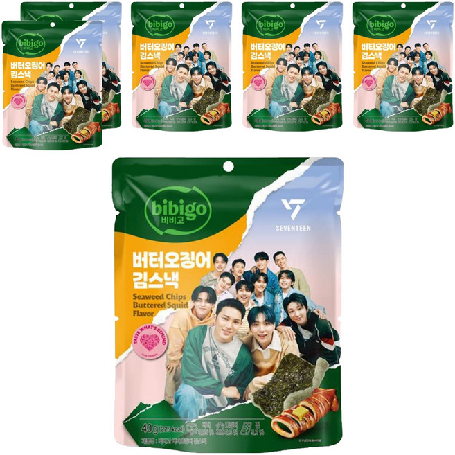 비비고 버터오징어 김스낵, 6개, 40g