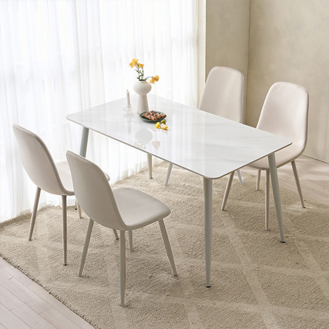 잉글랜더 SAF 로빈 식탁세트 4인용 1400 방문설치, 마블화이트 + 화이트 + 아이보리, 일반의자 4