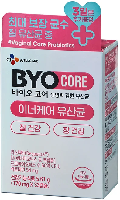 BYO CJ 바이오코어 이너케어 질건강 유산균, 33정, 1개 - 쿠팡