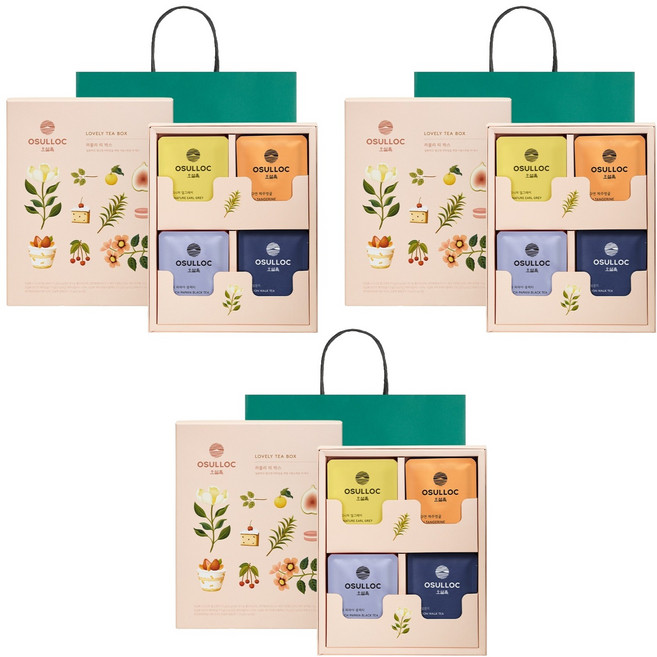 오설록 러블리 티 박스 선물세트, 웨딩그린티 3p + 달빛걷기 3p + 삼다연 제주영귤 3p + 레드파파야 블랙티 3p, 3세트