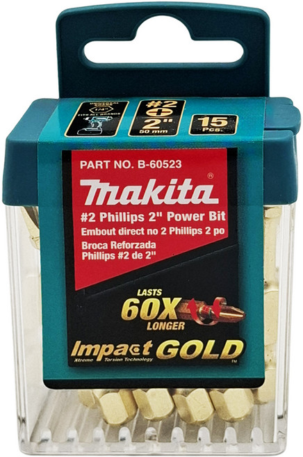 Makita 牧田 台灣公司貨 PH2 金色版 GOLD 倍耐用 短溝起子頭 B-60523 最高耐用度 5cm 長短溝適用 日本製 60 x 60cm 15支, 1盒