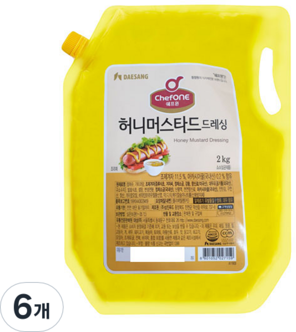 쉐프원 허니머스타드 드레싱, 2kg, 6개