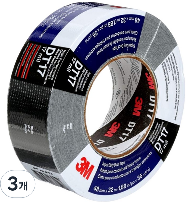 쓰리엠 슈퍼 듀티 고성능 덕트 테이프 블랙 48mm x 32m DT17, 3개