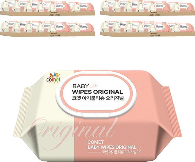 comet Original 嬰兒用濕紙巾 掀蓋式 加厚型, 50gsm, 100張, 40包