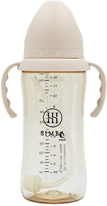 Simba 小獅王辛巴 蘊蜜鉑金PPSU寬口吸管把手防脹氣奶瓶 3個月以上, 杏茶, 360ml, 1個