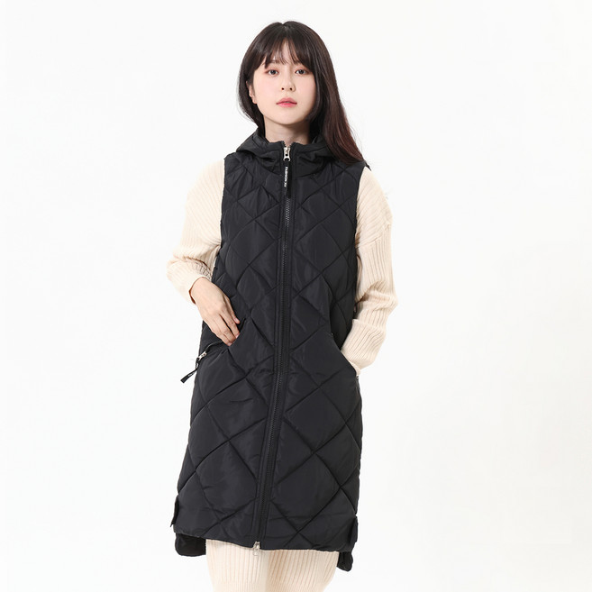 Elsso 女款連帽長版鋪棉背心外套