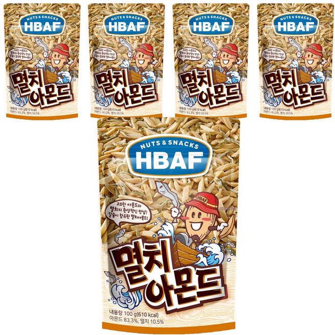 HBAF 杏仁小魚乾, 100g, 5包