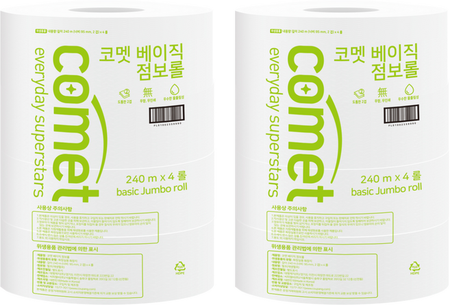 코멧 베이직 2겹 점보롤 화장지 240m, 2개, 4롤