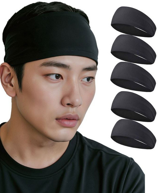 헨센 UV차단 기능성 쿨링 스포츠 헤어밴드, 블랙, 5개