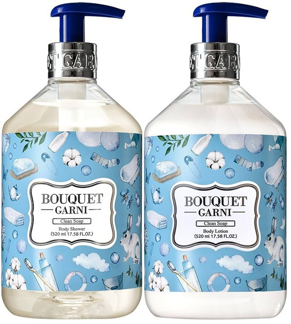 BOUQUET GARNI 香氛身體保養組 爽身粉香沐浴乳520ml*1+乳液520ml*1, 1組