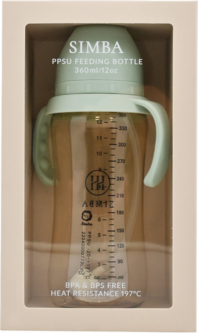 Simba 小獅王辛巴 蘊蜜鉑金PPSU寬口吸管把手防脹氣奶瓶 3個月以上, 綠沐色, 360ml, 1個