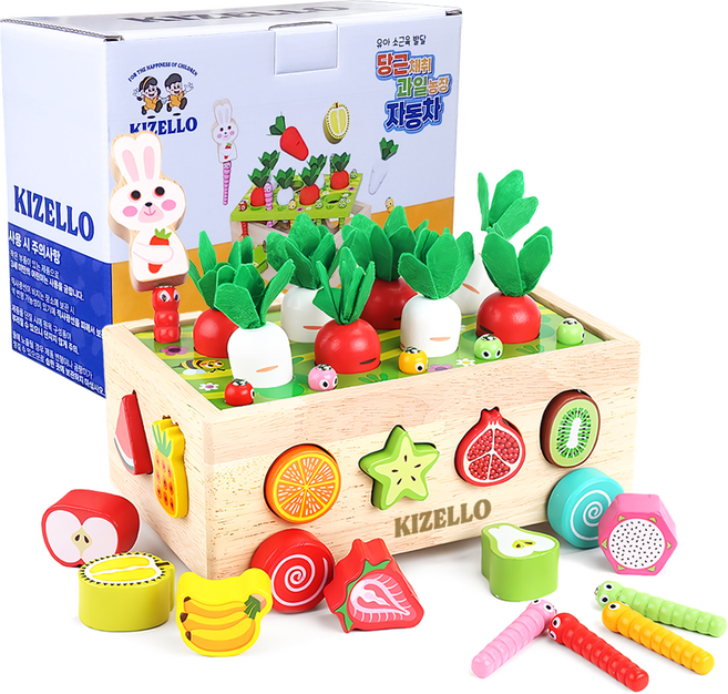 키젤로 유아 소근육 발달 당근채취 과일농장 자동차 도형끼우기, 혼합색상, 1개