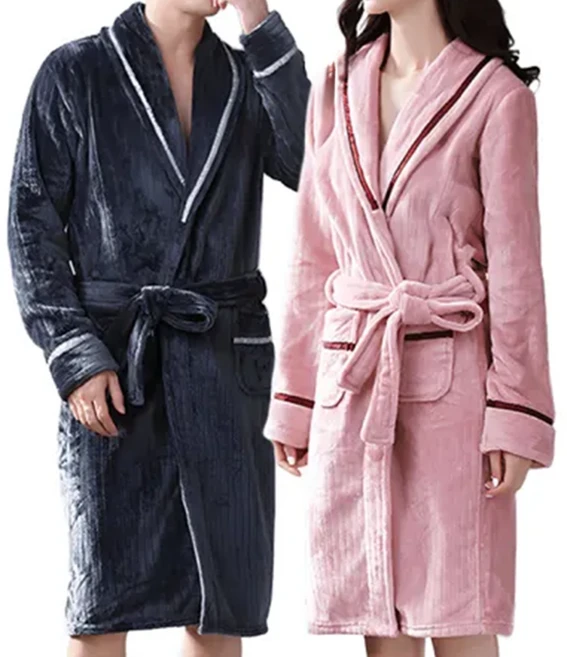 南極人 秋冬典雅配色加厚情侶款法蘭絨睡袍 - 大款