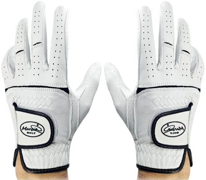 마르시아 남여공용 올양피 골프장갑 양손용, 화이트 + 블랙라인, 1세트