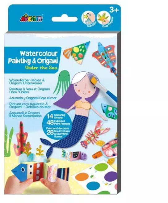 德國Avenir Kids 立體著色摺紙 Watercolour Painting & Origami 14張著色紙 48個水彩調色盤, 海底世界, 1盒