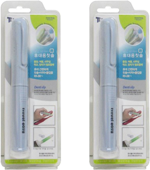 트래블이지 TE 휴대용 올인원 칫솔 블루, 2개, 1개입