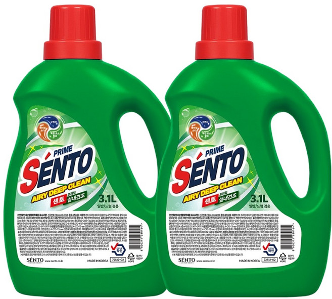 센토 프라임 에어리 딥클린 세탁 액상세제 실내건조용 본품, 3.1L, 2개