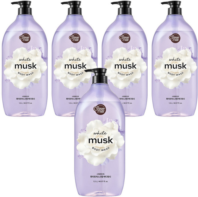 샤워메이트 내추럴 바디워시 화이트머스크향, 1.2L, 5개