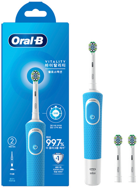 오랄비 바이탈리티 플로스액션 전동칫솔, D100, BLUE, 1세트