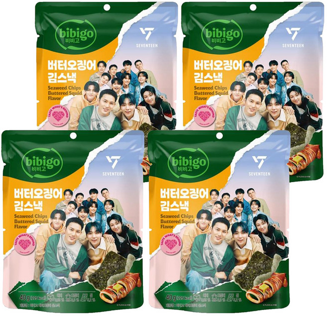 비비고 버터오징어 김스낵, 4개, 40g