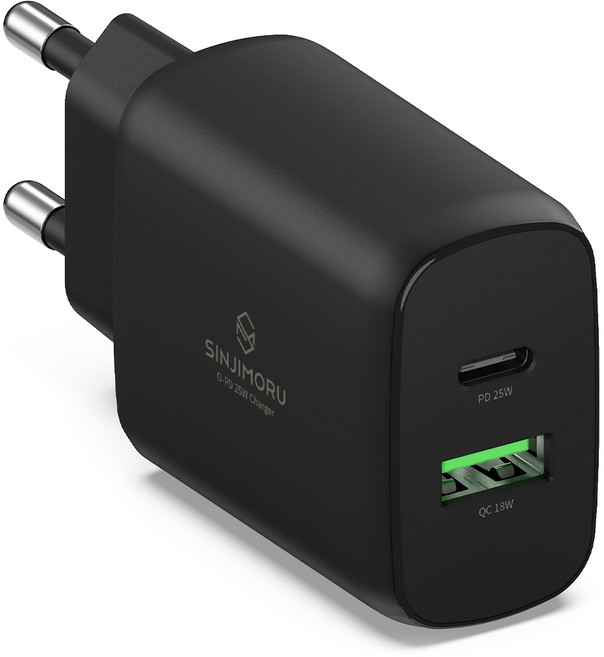 신지모루 오피디 25W GaN 듀얼포트 PPS 초고속 PD 충전기, 블랙, 1개