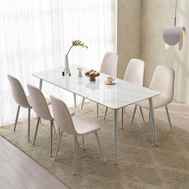 잉글랜더 SAF 로빈 식탁세트 6인용 1800 방문설치, 마블화이트 + 화이트 + 아이보리, 일반의자 6