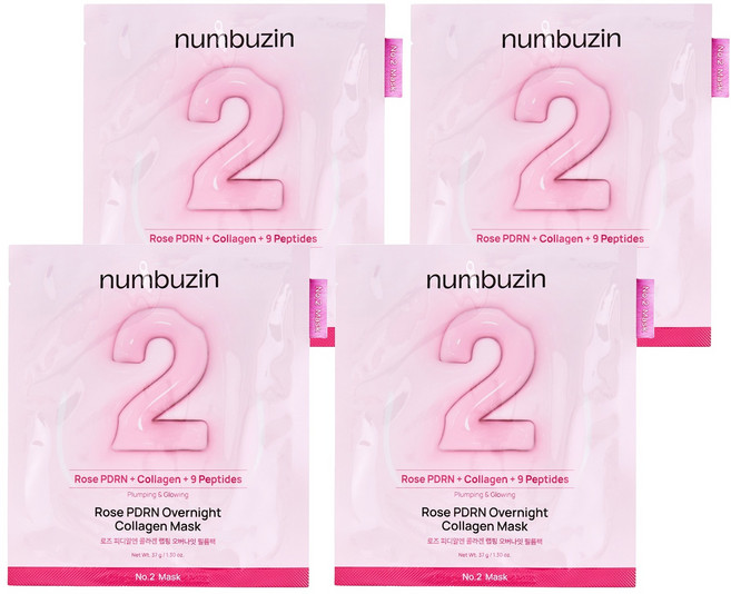 Numbuzin 2號 玫瑰 PDRN 膠原蛋白包覆夜間薄膜面膜, 4個, 1入