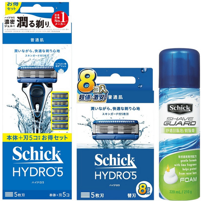 Schick 舒適牌 水次元5刮鬍刀超值組, 1組, 刀架 + 13個刀頭 + 刮鬍泡