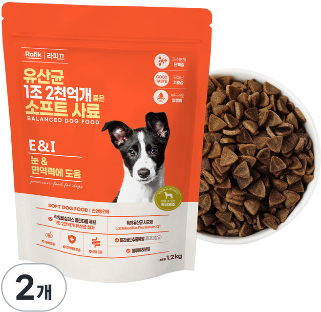 라피끄 강아지 유산균 1조 2천억개 품은 소프트 사료, 눈물개선/눈건강, 1.2kg, 2개