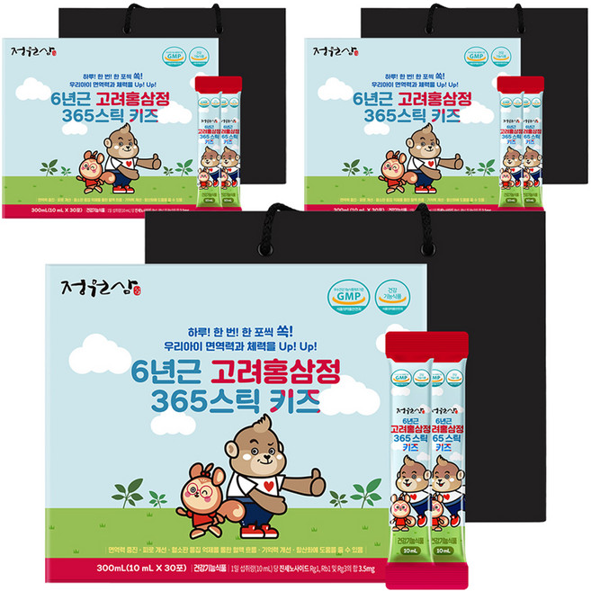 정원삼 6년근 고려홍삼정 365 스틱 키즈 30포 + 쇼핑백, 300ml, 3개