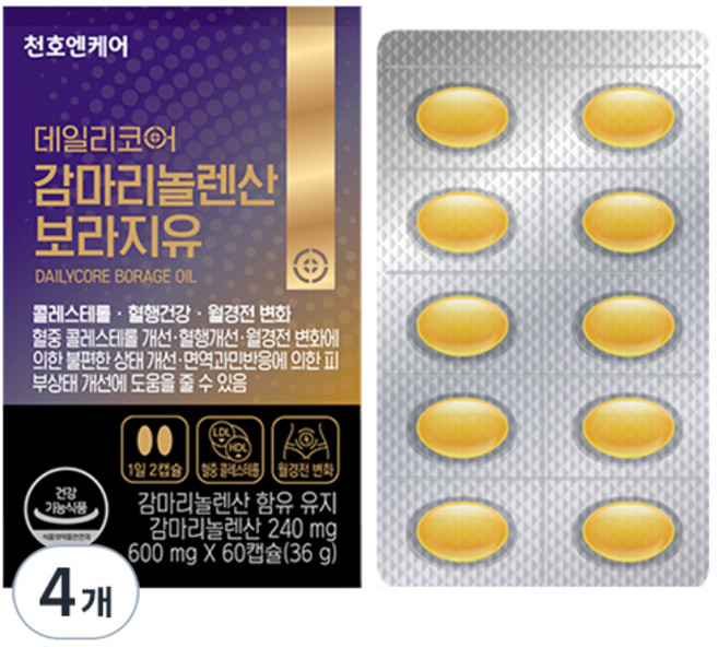 데일리코어 감마리놀렌산 보라지유, 60정, 4개